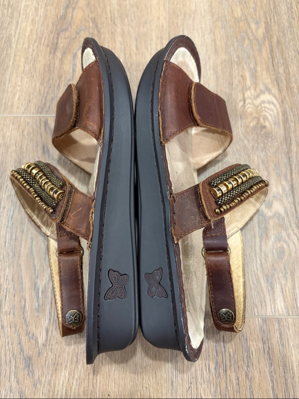 Alegria by PG Lite Verona 882C Beaded Chain Brown Strappy Leather Sandals 39 - Picture 6 of 8